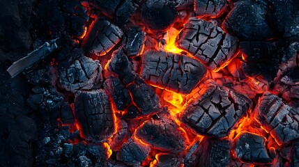 Glowing Embers Burning Brightly In Dark Background