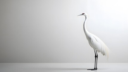 96. A serene white crane standing gracefully with a clean white background © Obee