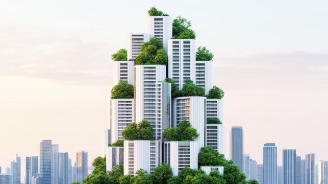A futuristic cityscape featuring high-rise buildings integrated with lush greenery, symbolizing urban sustainability and eco-friendly architecture. - Powered by Adobe