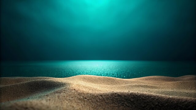 Serene underwater scene  Beach sand meets teal water, creating a tranquil and mysterious seascape.