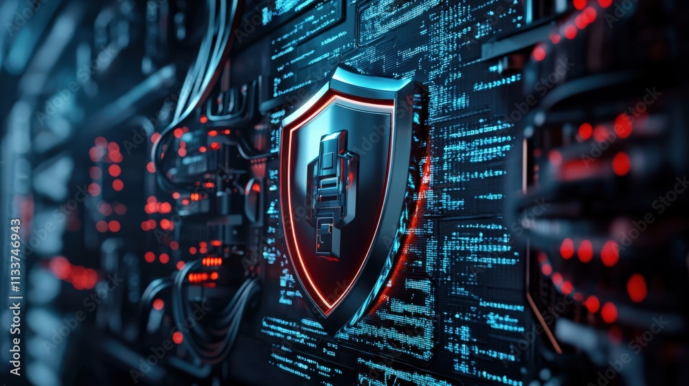 Fototapete a shield icon glowing on a digital screen, representing security protocols.
