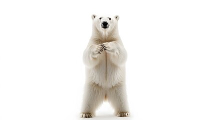 5. A majestic polar bear standing on its hind legs in a white setting