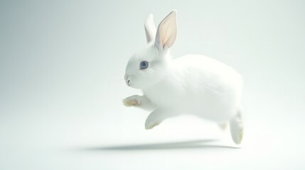Fototapeta premium 14. A pure white bunny hopping across a clean white surface