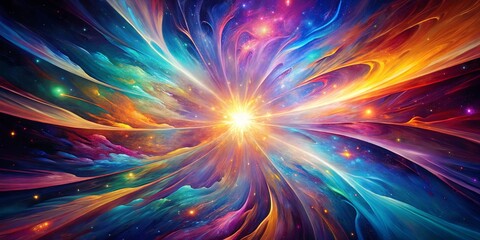 Obraz premium Cosmic Bloom An Abstract Celestial Explosion of Vibrant Hues and Starry Dust