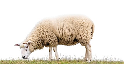 Obraz premium 24. A fluffy white sheep grazing in a white background setting