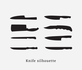 vector silhouette of knives isolated on white background