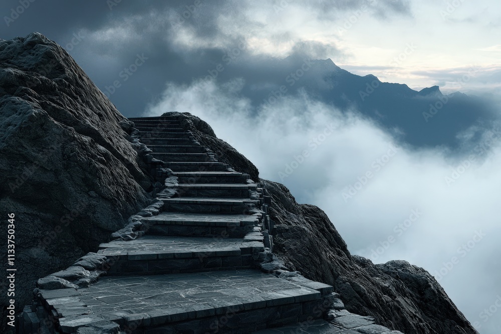 Poster A foggy mountain path symbolizing uncertainty and doubt in decision-making