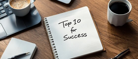 A detailed notebook page with "Top 10 Tips for Success" written in elegant handwriting.