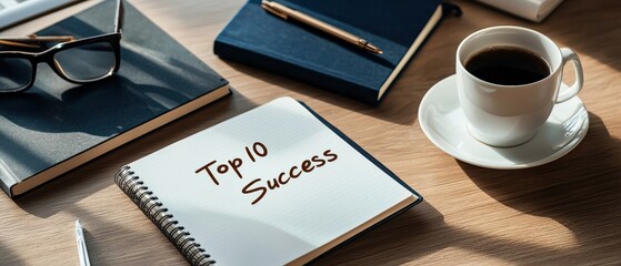 A detailed notebook page with "Top 10 Tips for Success" written in elegant handwriting.