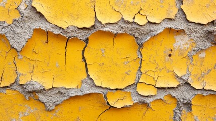 Obraz premium Cracked and Peeling Yellow Paint on a Concrete Wall
