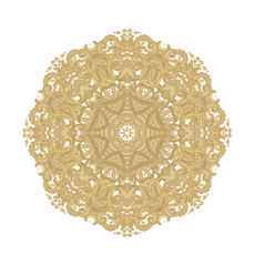 Golden coloring decorative rosette - mandala on white background