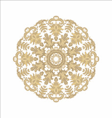 Golden coloring decorative rosette - mandala on white background
