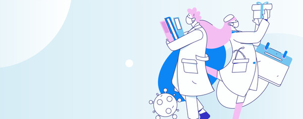 Medical characters fighting the epidemic flat vector concept operation hand drawn illustration
