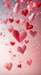 Obraz premium Delicate pink and red hearts arranged in a swirling pattern on a gradient background, creating a whimsical Valentine's Day ambianc