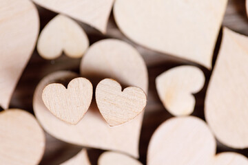 wooden hearts macro close up
