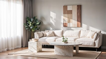 Generative AI, Contemporary living room with textured sofa and neutral tones