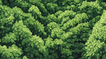 Fototapeta premium A dense, textured pattern of green foliage, resembling a dense forest or a thicket of trees the leaves are overlapping and overlapping, creating a sense of depth and. Thicket. Illustration