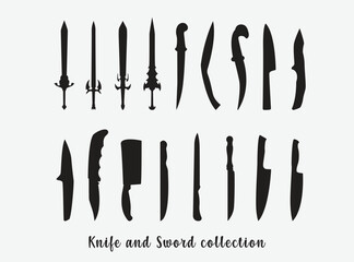 vector knife and sword silhouette collection