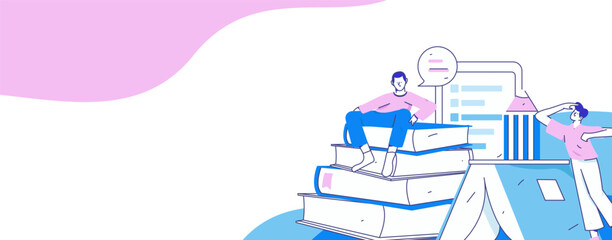 World Book Day Reading Character Flat Vector Concept Operation Hand Drawn Illustration
