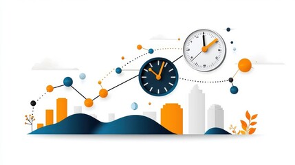 Obraz premium Time Management and Business Analytics Concept with Clocks Charts and Graphs Illustrating Data Driven Decision Making Performance Evaluation and Strategic Planning in a Modern Professional Setting