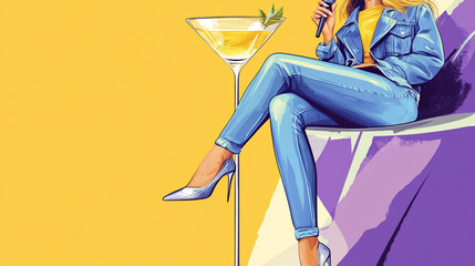 karaoke with cocktail vector singer style	