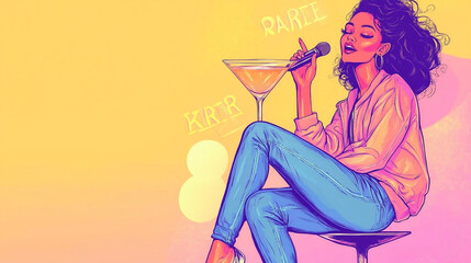 karaoke with cocktail vector singer style	