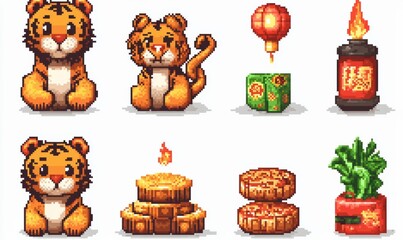 Pixel art Lunar new year set clip art pack