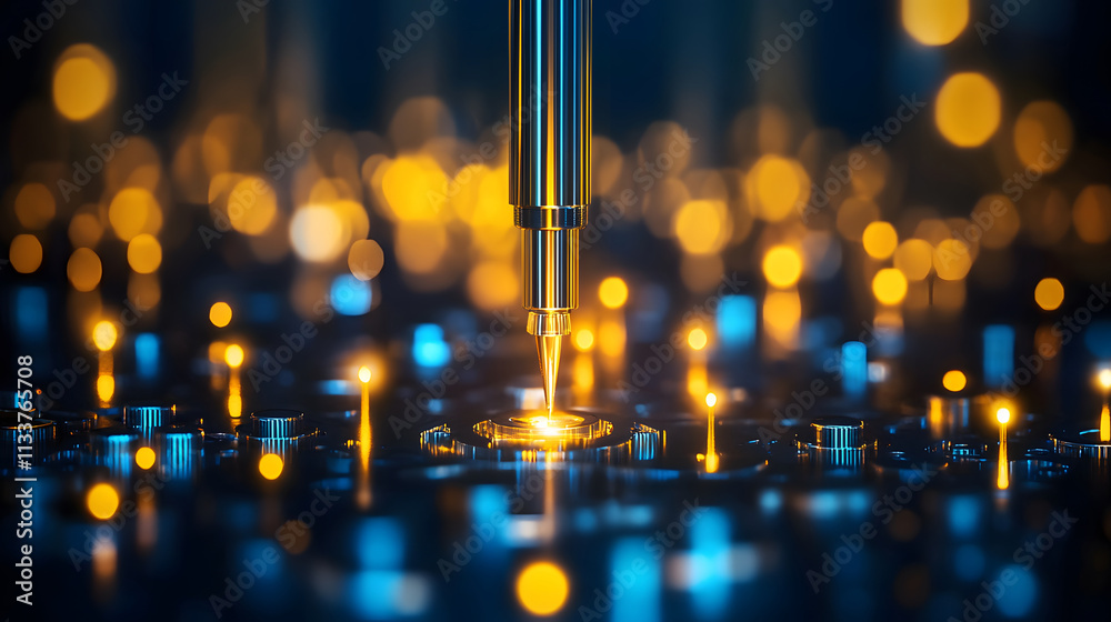 Aufkleber a close-up view of a precision tool interacting with a glowing circuit board, showcasing intricate d