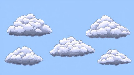 Pixel art clouds floating horizontally on blue sky background