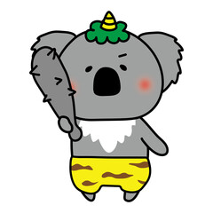 金棒を持っている青鬼の格好をしたコアラ