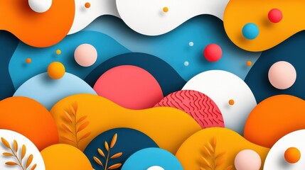 Vibrant Abstract Geometric Shapes and Colorful Pastel Spheres in a Minimal Digital Composition  Surreal and Imaginative Background with Fluid Organic Forms Gradient Textures