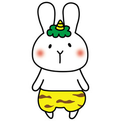 青鬼の格好をした白いうさぎ