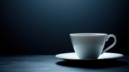 Single White Coffee Cup on Dark Background