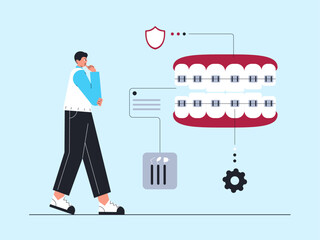 Dentist checking braces.. Dentist illustration. Flat vector illustrations