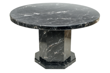 Round Black Marble Table Isolated on PNG Transparent Background