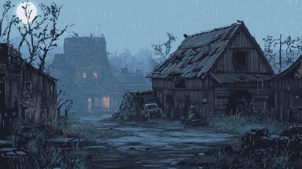 Pixel art ruined village design