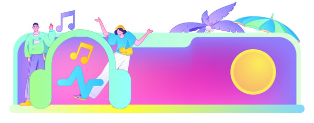 Music characters scene flat vector concept operation illustration
