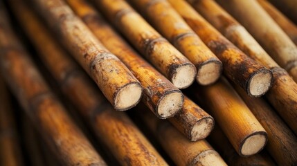 Close-up of stacked natural bamboo sticks