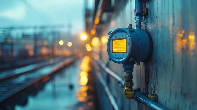 Industrial Digital Gauge Mounted On A Rail Line Wall