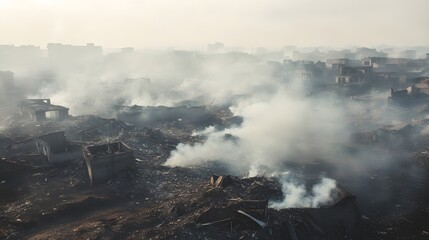 Smoky Ruins of a City After a Catastrophic Fire