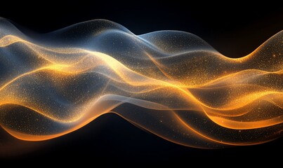 Fototapeta premium Abstract gold and blue wavy lines on a dark background.