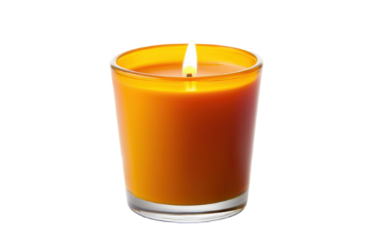 Orange Candle Burns Brightly Isolated on PNG Transparent Background