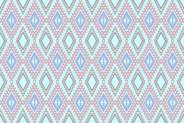 Ikat cross stitch geometric embroidery seamless knitted pattern on damask background. Perfect decorative design for sweater, fabric, decoration, illustration, ornament, texture, textile, interior