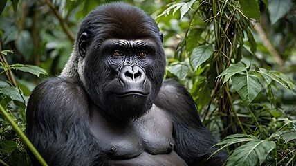 Obraz premium Close-up of a Majestic Gorilla in a Lush Green Forest