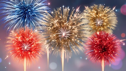Colorful fireworks bursting in vivid hues create a festive vibe. Ideal for party invitations, holiday promotions, New Year graphics, and celebration-themed backgrounds.