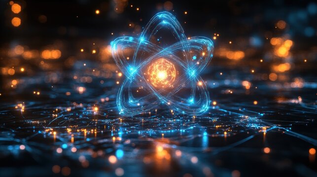 Glowing atom model with energy particles. (1)