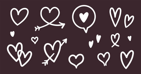 Set of hand drawn hearts. design elements