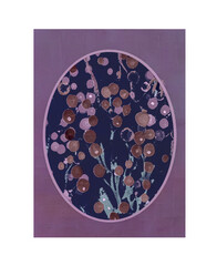 pink oval dark blue background purple flowers purple background 