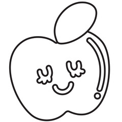 Happy apple outline for fruit, vegan, cartoon character, mascot, cute patch, brooch, grocery shopping, supermarket, market, sticker, breakfast, lunch, diet, snack, kid colouring book, art, painting	
