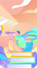 Character reading quietly vector concept operation hand drawn illustration
